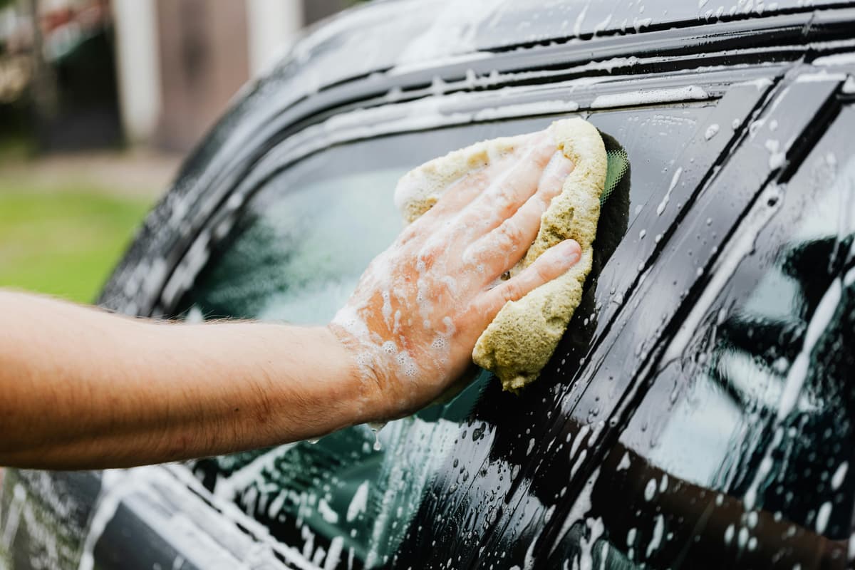 Foam car wash process close-up